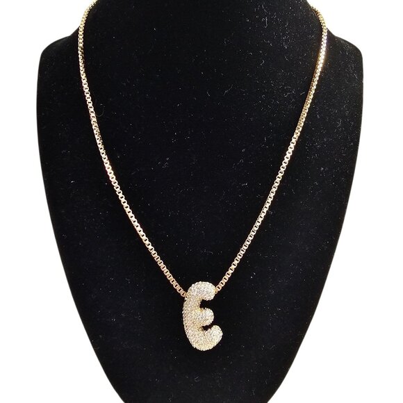 Baublebar Pave Bubble Initial "E"‎ Necklace Gold Tone NWOT - Picture 2 of 7